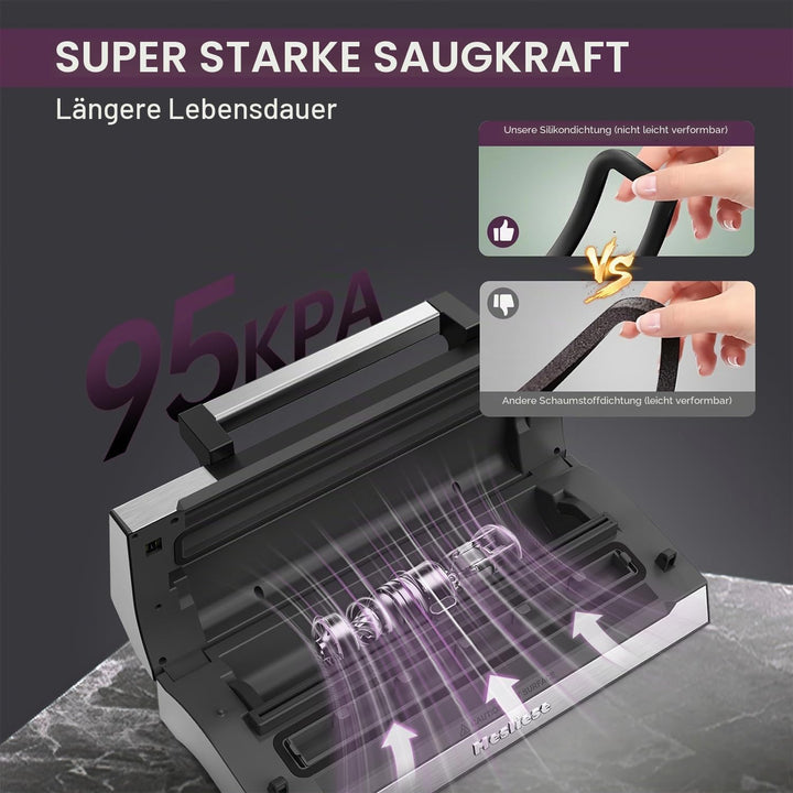 Mesliese Vakuumiergerät mit deckel, super leistungsstark (95 kPa, 140 W), mit praktischem Griff, dop