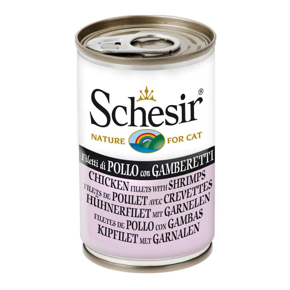 Schesir Cat Jelly Hühnerfilet mit Garnele, Katzenfutter nass in Gelee, 24 Dosen x 140 g, Hühner