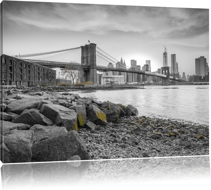 schöne Brooklyn Bridge schwarz/weiss Format: 100x70 auf Leinwand, XXL riesige Bilder fertig gerahmt