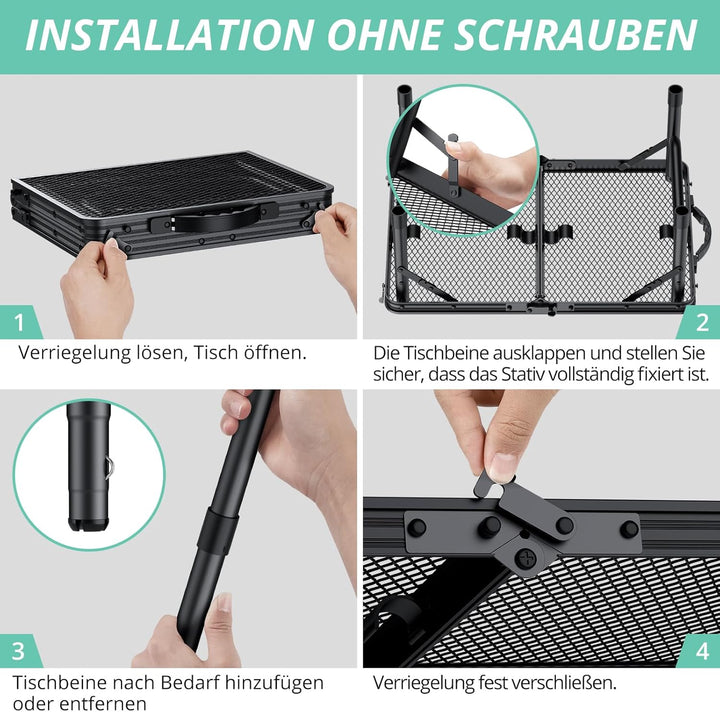 VINTEAM Campingtisch Klappbar 58x40cm, 3 Höhenverstellbar Leicht & Tragbar, Aluminium Metallgitter,