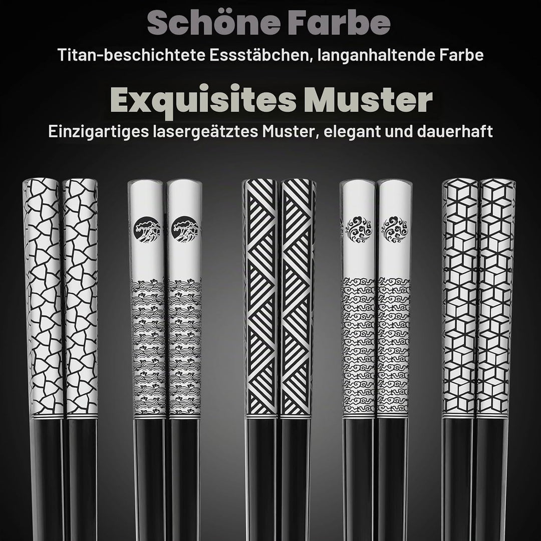 TIICOO Edelstahl-Essstäbchen Wiederverwendbar 18/8 Edelstahl lasergraviert Premium-Titan Spülmaschin