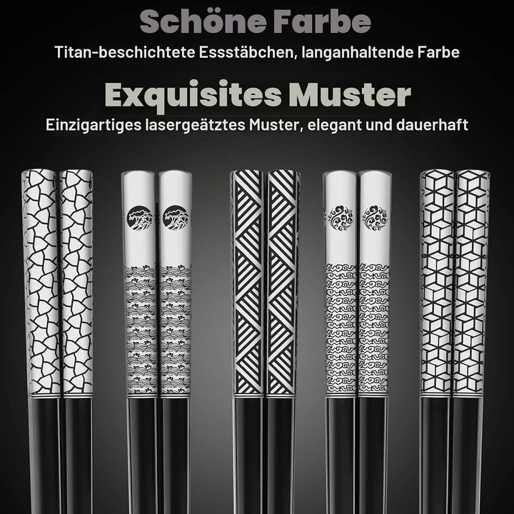 TIICOO Edelstahl-Essstäbchen Wiederverwendbar 18/8 Edelstahl lasergraviert Premium-Titan Spülmaschin