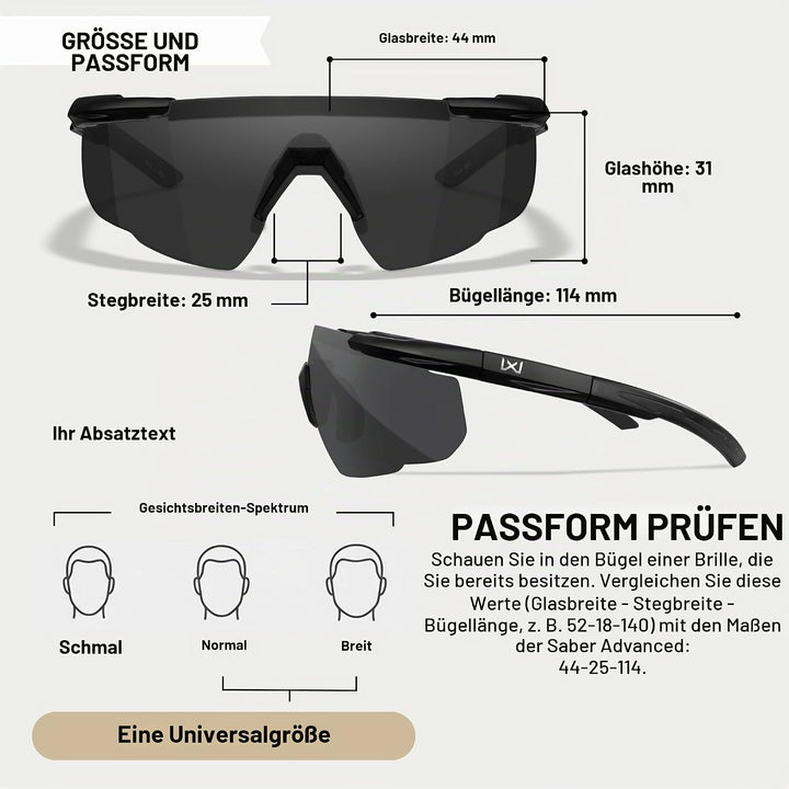 Wiley X│Unisex│Outdoor, Taktische Sonnenbrille│Wrap Around Gestell│Saber Advanced│Schutzbrille│Austa