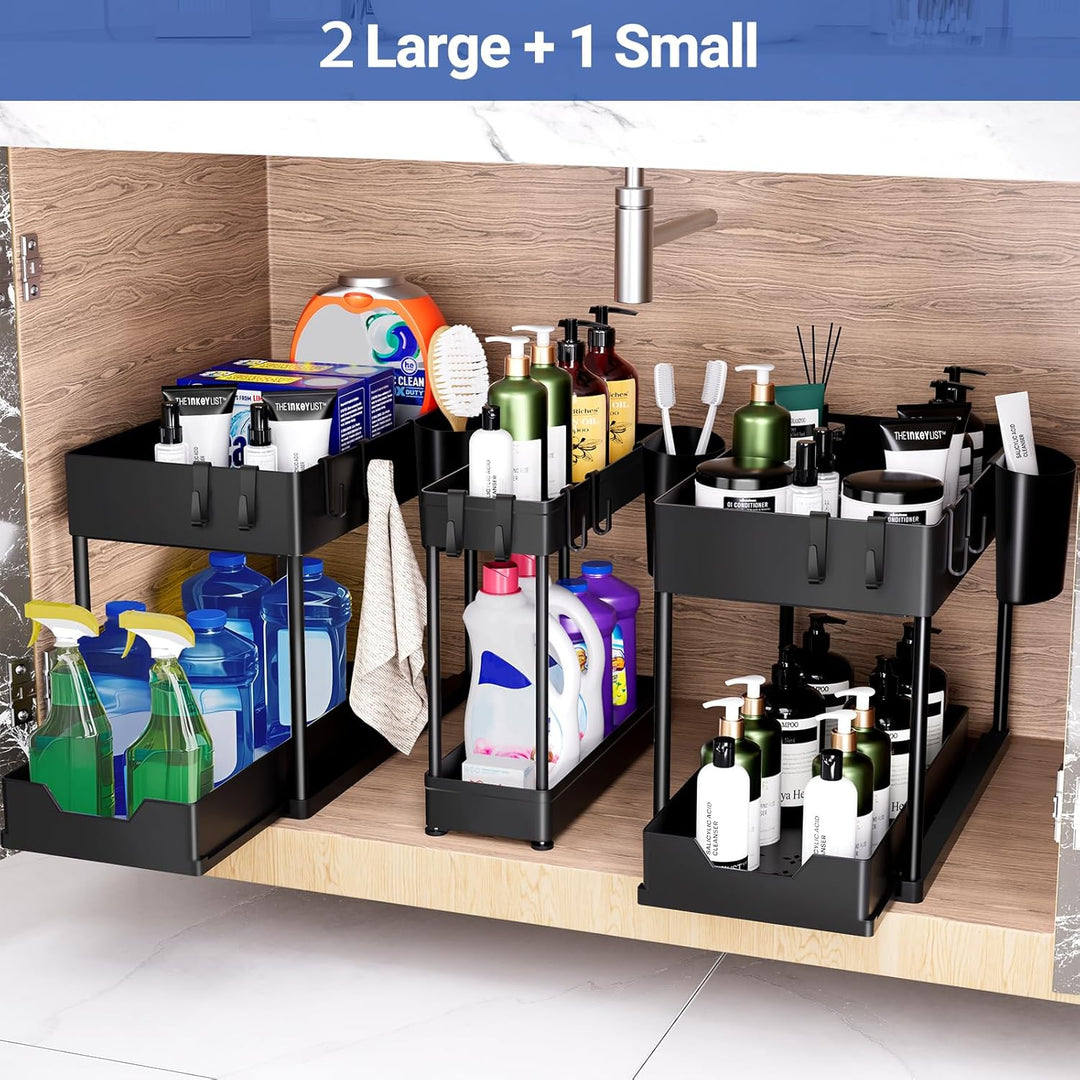 Puricon 3 Stück Ausziehbar Unter Waschbecken Regal, 2 Etagen Standregal Küche Arbeitsplatte Regal Or