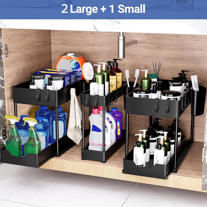 Puricon 3 Stück Ausziehbar Unter Waschbecken Regal, 2 Etagen Standregal Küche Arbeitsplatte Regal Or