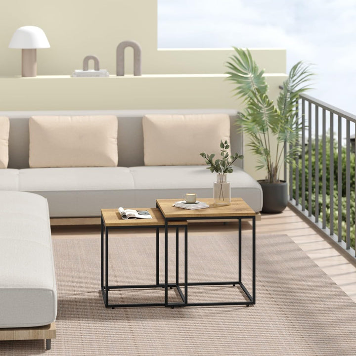 2er Set Couchtische – Quadratisch – Eiche Schwarz – Industrial Design – platzsparend Nesting Couchti