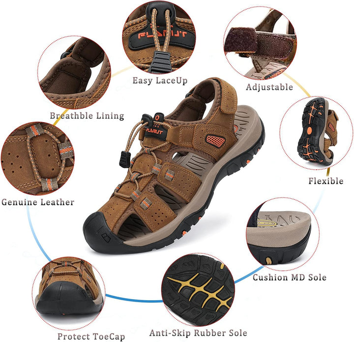 FLARUT Sandalen Herren Outdoorsandalen Sommer Wanderschuhe Trekkingsandalen Leder Strand Wandersanda