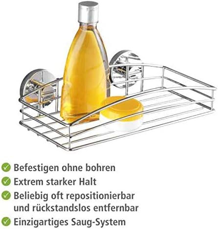 WENKO Vacuum-Loc® Wandablage, Duschablage im offenen Drahtkorb-Design aus verchromtem Metall für Bad