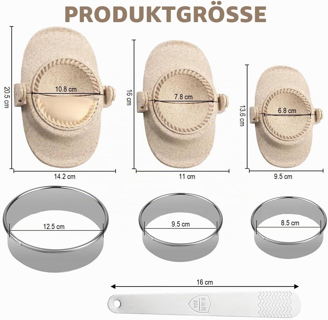 Ravioli Maker &amp; Dumpling Maker Set mit Dough Cutter [3 Grössen],Empanadas, Gyoza, Maultaschen, Teigt