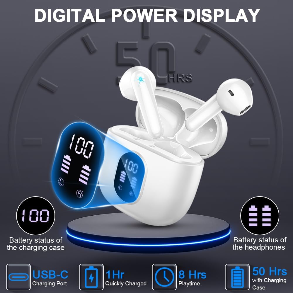 Bluetooth Kopfhörer, Kopfhörer Kabellos Bluetooth 5.4 In Ear kopfhörer bluetooth mit 4 Mic, 50H Kabe