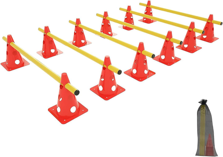5tlg Steckhürdenset Sports Steckhürdenset 12 Kegel + 6 Stangen für Koordinationstraining,Hürden Stec