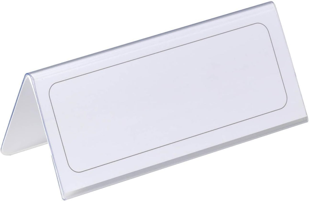 Durable Tischnamensschild 61/122 x 150 mm, transparent mit weisser Papiereinlage, 25 Stück, 805019,