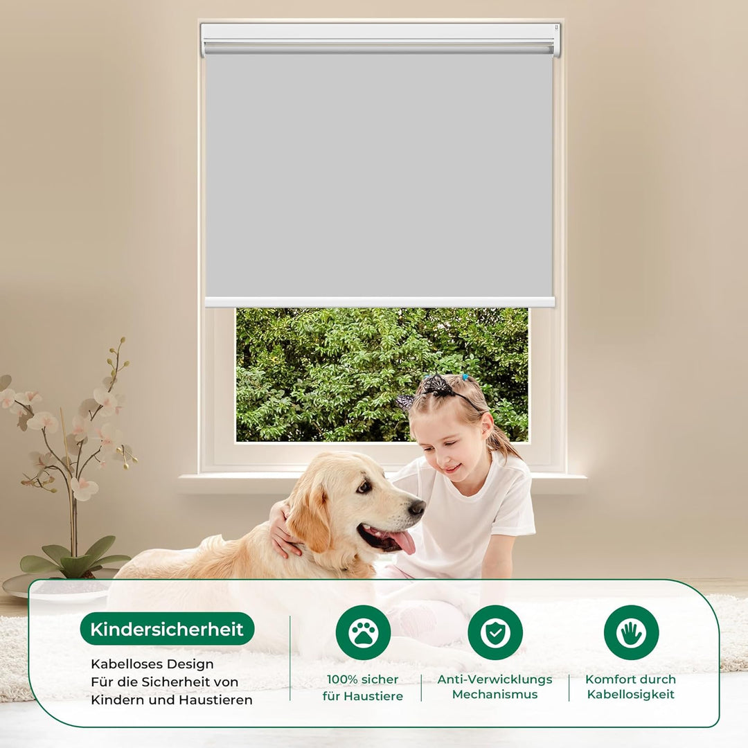 Allesin Elektrische Rollos mit Fernbedienung, Grau Verdunklungsrollo, B50 x H120 cm Grau, Klemmträge