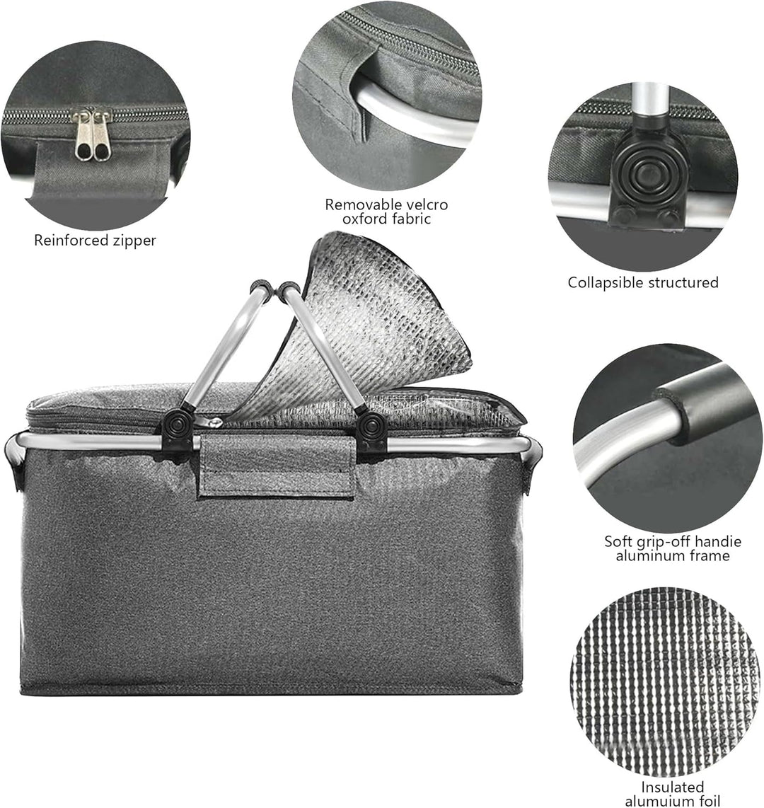 Picknickkorb 25L Einkaufskorb Faltbar Gross Picknickkorb Kühlkorb Einkaufskorb mit Deckel Tragekorb