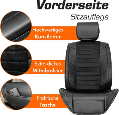 Upgrade4cars Autositzauflage Vordersitze Leder Optik Schwarz | Auto-Sitzbezüge Vorne mit Rücksitz Or