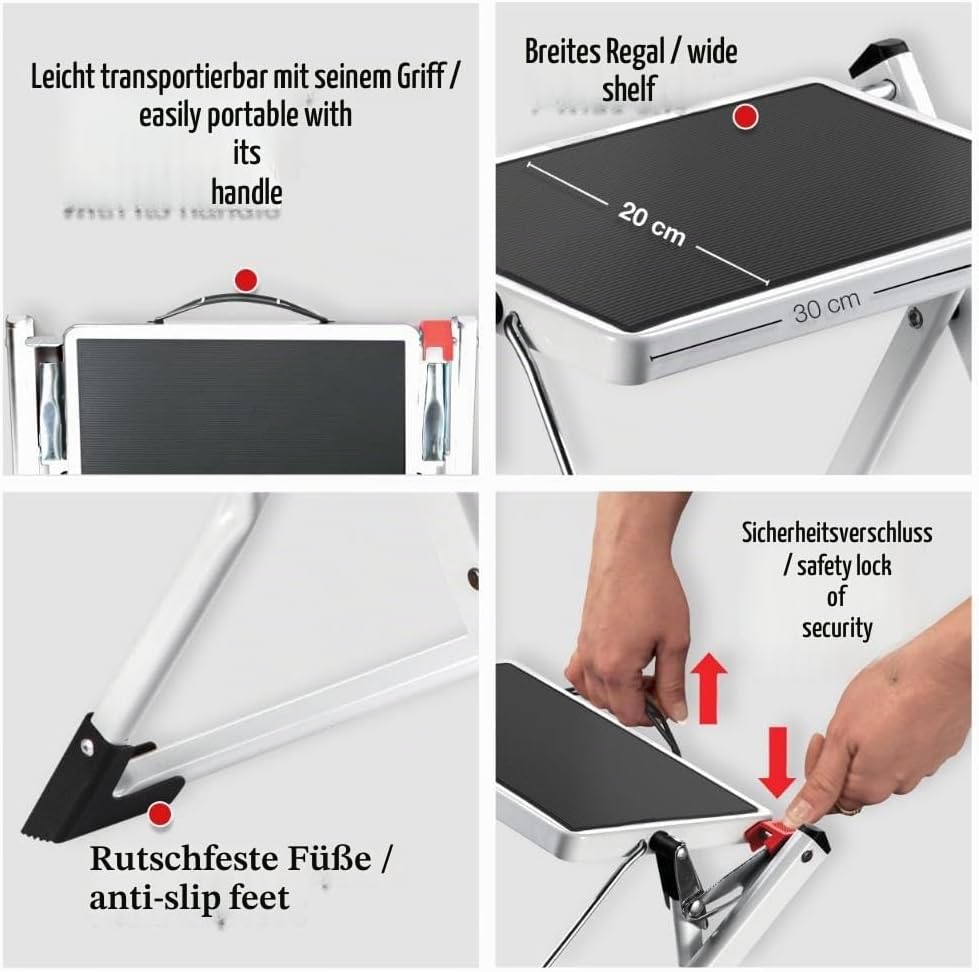 MSV Klapptritt Trittleiter Haushaltsleiter ca. 49 x 49 x 45 cm, belastbar bis 150kg, 2 grosse Stahl-