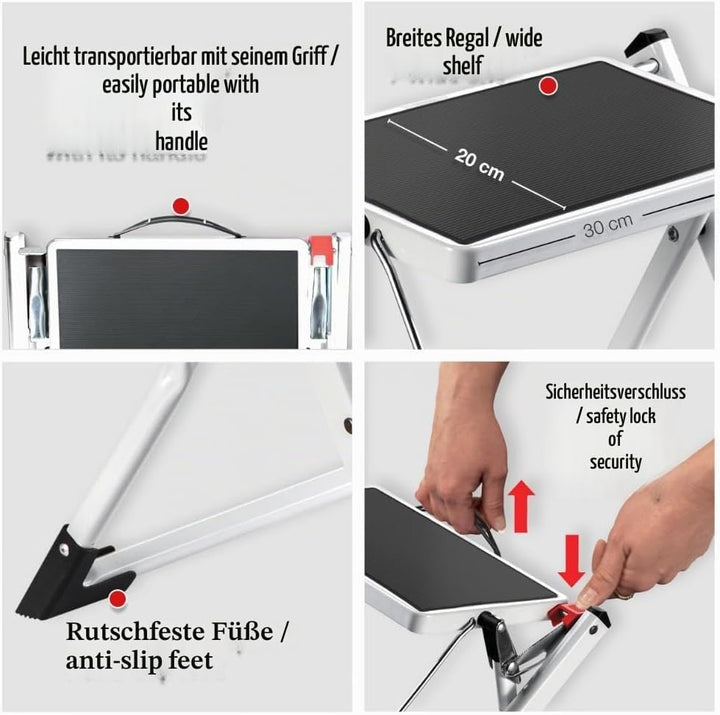 MSV Klapptritt Trittleiter Haushaltsleiter ca. 49 x 49 x 45 cm, belastbar bis 150kg, 2 grosse Stahl-