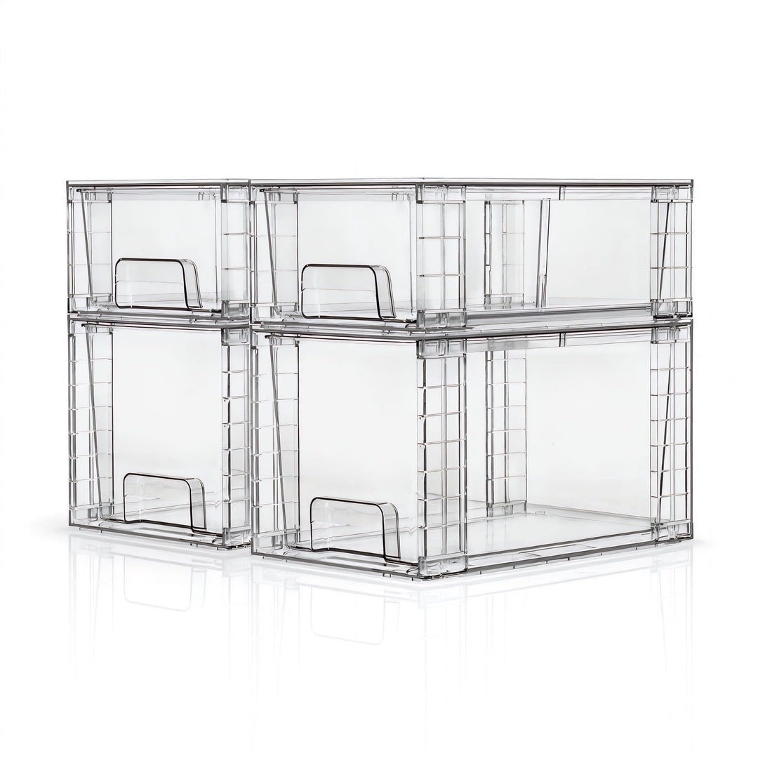 4er Set Stapelbare Aufbewahrungsschubladen, Hochfeste Klare Acryl Organizer mit Griffen Leicht Monti