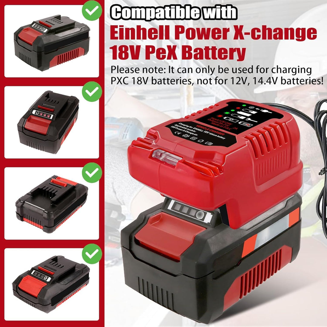 Auto Ladegerät für Einhell 18V Akku, Mini -Ladegerätersatz für Einhell 18 Volt PXC Batterie 4511396