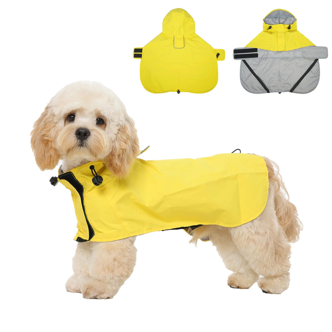 Regenmantel Hund M, Wasserdicht Hunderegenmantel mit Kapuze, Reflektierende Elemente, Verstellbar, H