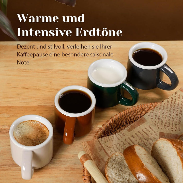 Espressotassen Set 4-teilig, Terracotta Keramik Mini-Kaffeetassen Dickwandige Mokka Tassen Mit Henke