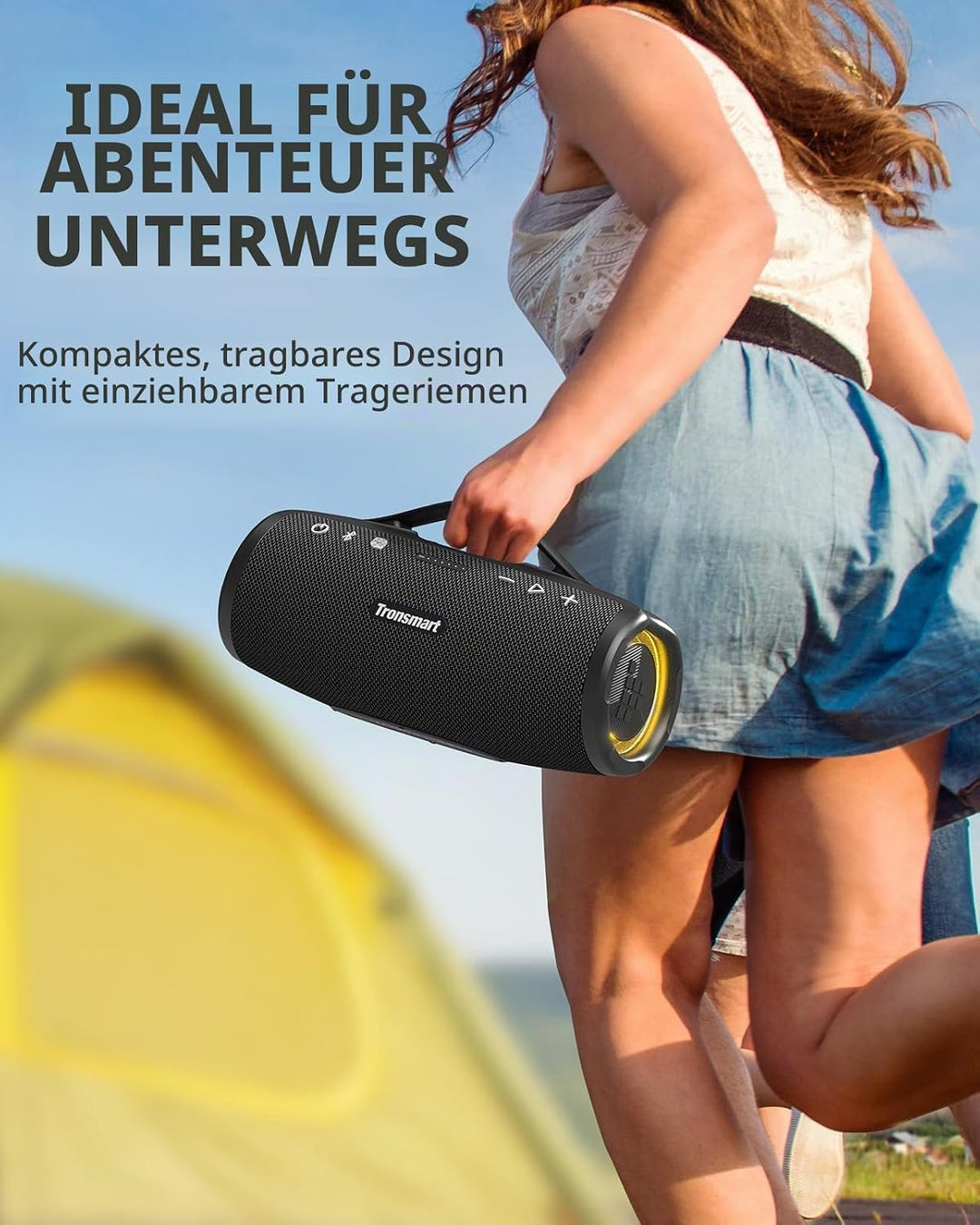 Tronsmart Mirtune S100 Bluetooth Lautsprecher, IPX7 wasserdicht, 5.3 Bluetooth, 20 Stunden Lange Akk