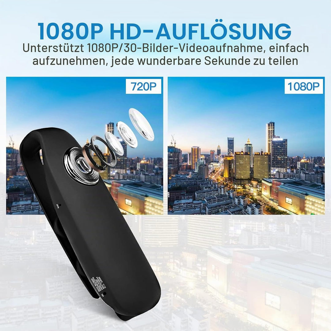 CAMMHD 1080P 32GB Körperkamera Full HD Portable Bodycam One-Key-Aufnahme Bewegungserkennung, 3-7 Stu