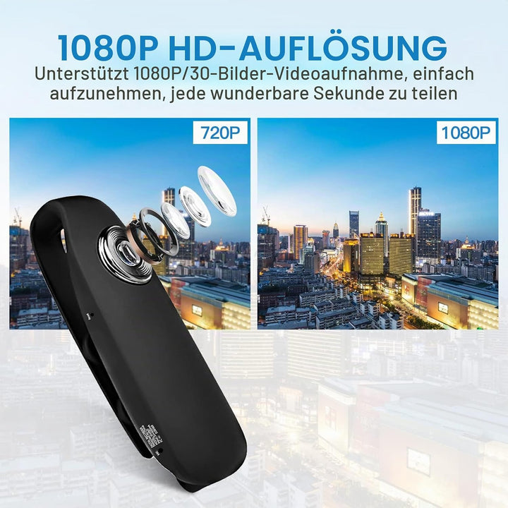 CAMMHD 1080P 32GB Körperkamera Full HD Portable Bodycam One-Key-Aufnahme Bewegungserkennung, 3-7 Stu