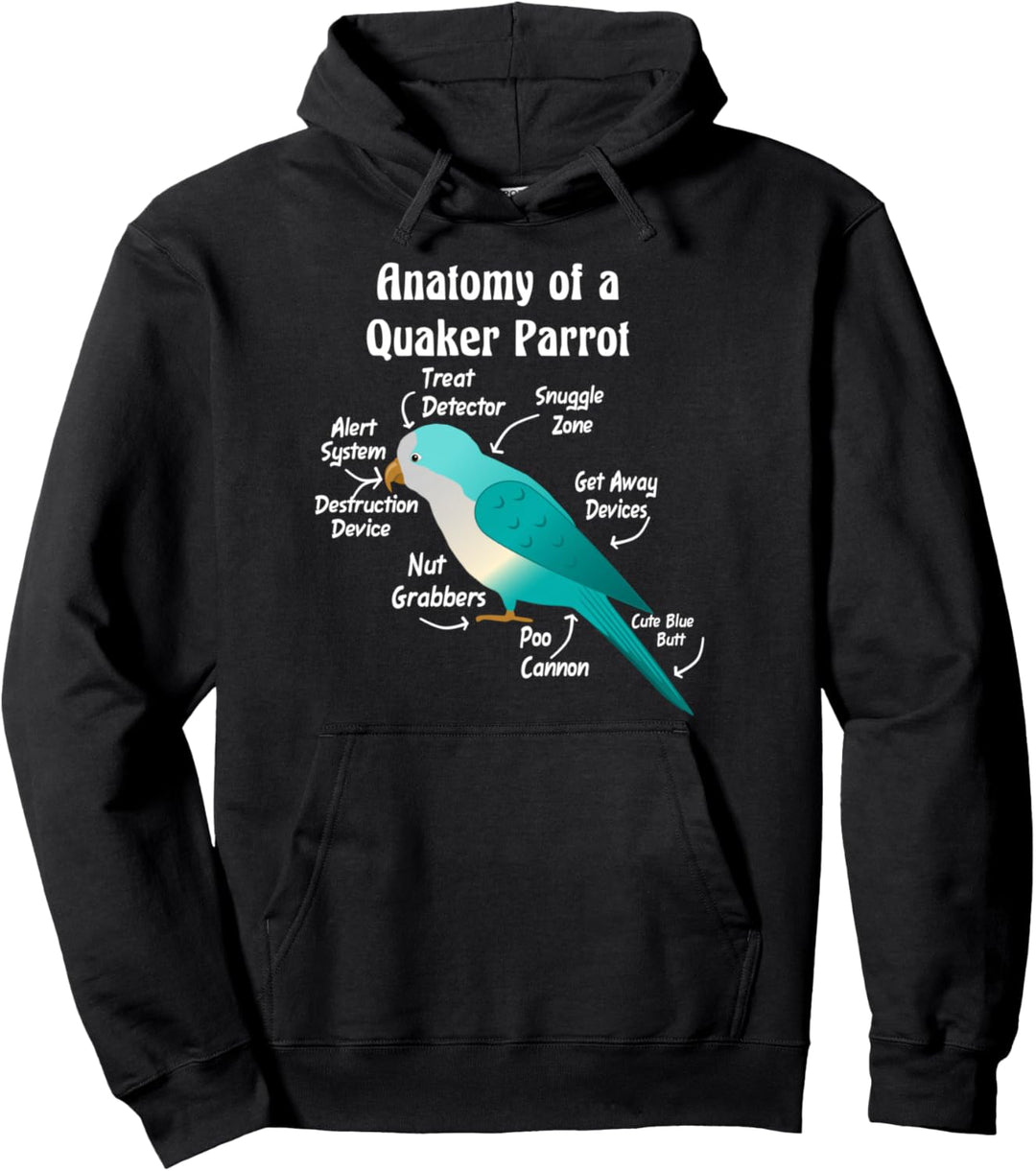 Anatomie eines blauen Quäker-Papageis Pullover Hoodie