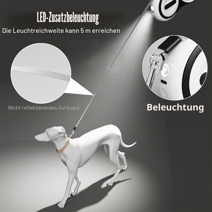 Hundeleine 5m, Einziehbar Hunde Rollleine mit LED Licht, Ausziehleine mit Schnellbremsknopf für Trai