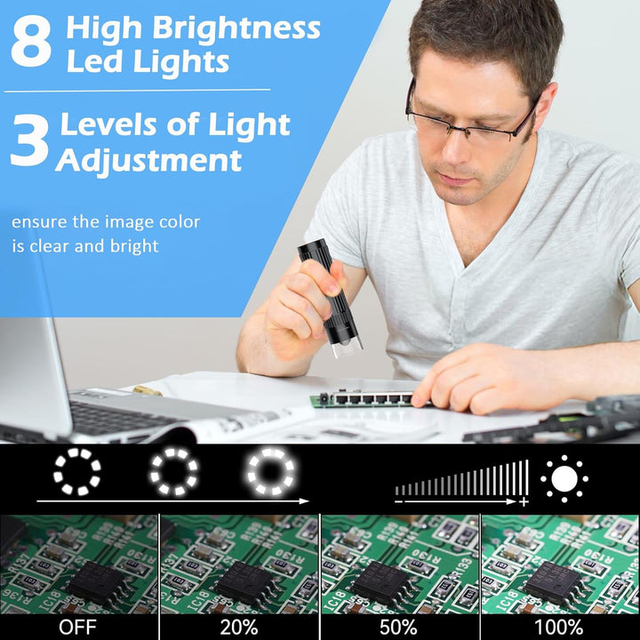 USB Digitales Mikroskop Kamera Lupe - Tragbares WiFi Mikroskop 50X-1000X 1080P mit 8 LED für Erwachs