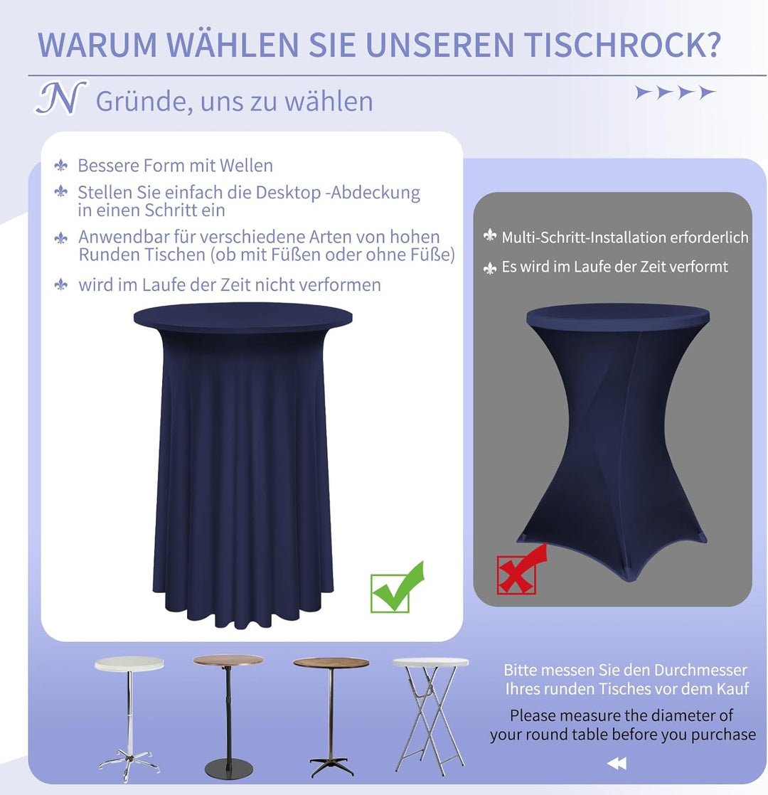 3 Packs Spandex Cocktail Tischdecke mit Röcken 80x 110cm, dunkelblauer Stretch Cocktail Tisch für ho