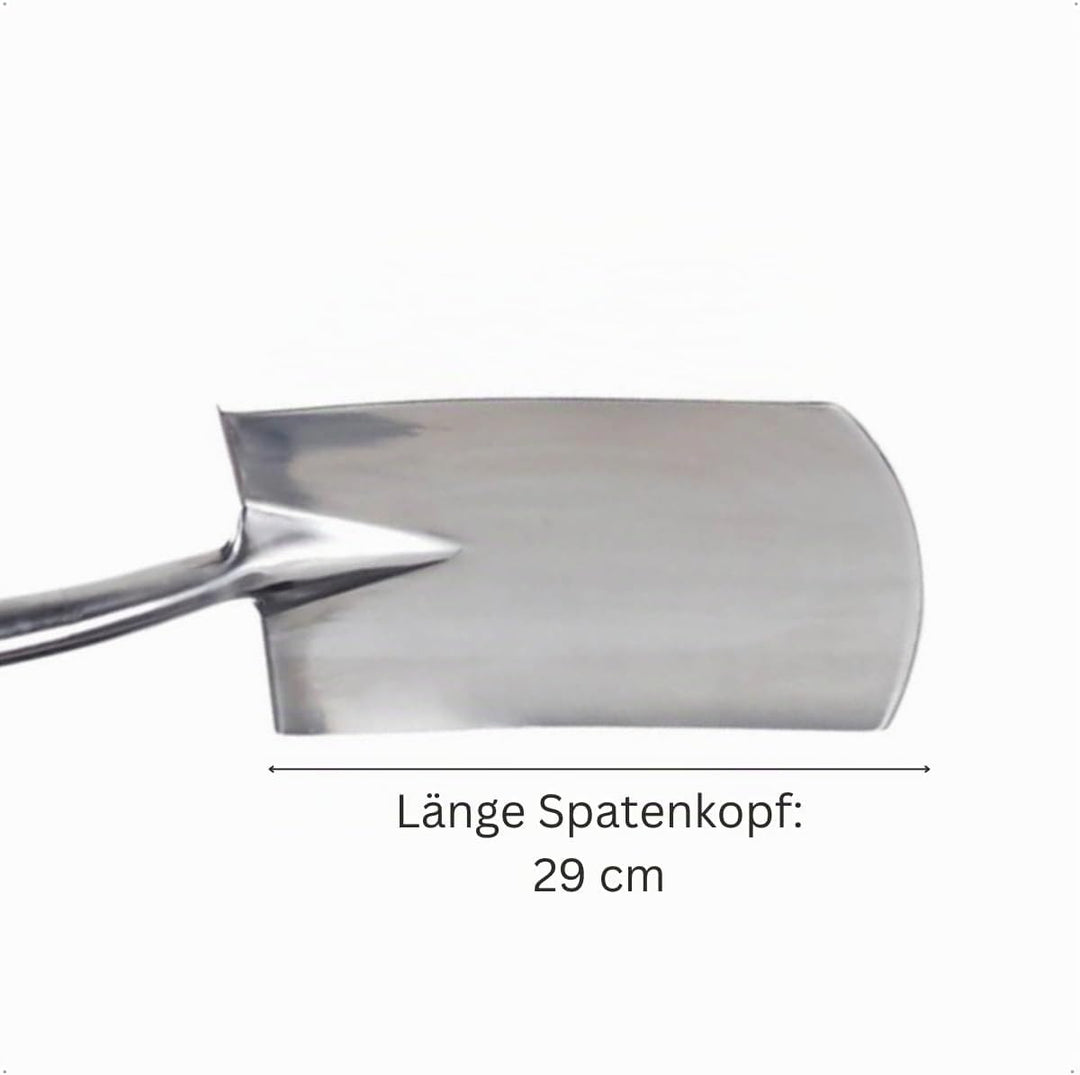 Rekord Gärtnerspaten (Edelstahl) mit Tritt, Schwanenhals und 76 cm T-Stiel aus Eschenholz, Schaufelk