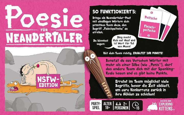 Exploding Kittens, Poesie für Neandertaler NSFW-Edition, Partyspiel, Kartenspiel, 2+ Spieler, Ab 18+