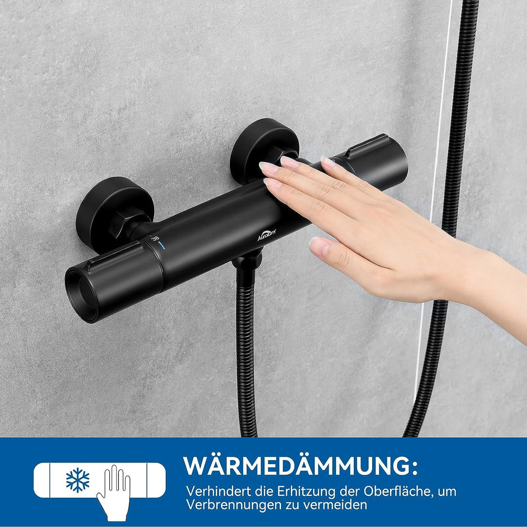 Auralum Duscharmatur mit Thermostat, 38℃ Brausethermostat Mischbatterie Dusche mit Verbrühschutz und