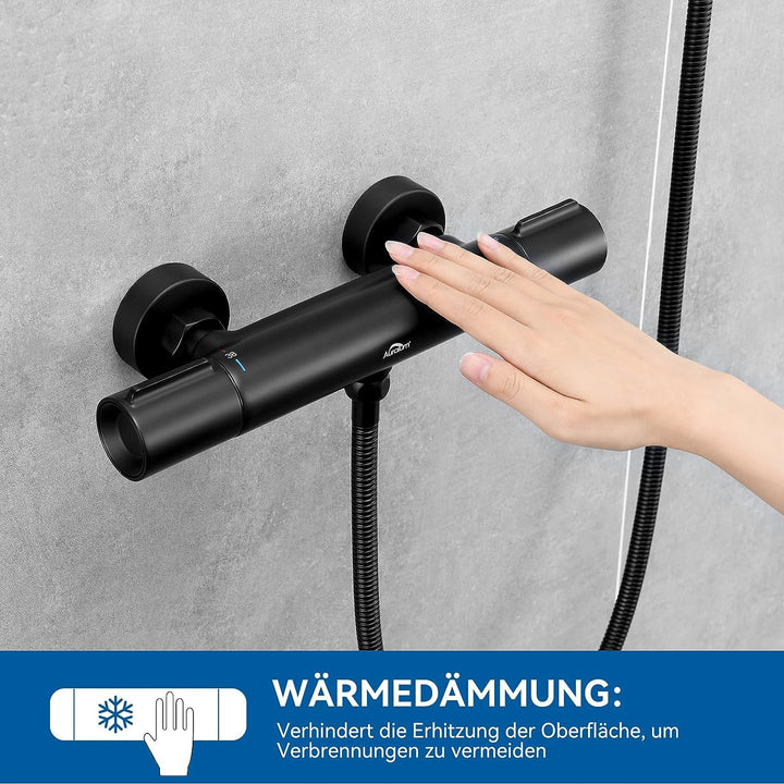 Auralum Duscharmatur mit Thermostat, 38℃ Brausethermostat Mischbatterie Dusche mit Verbrühschutz und