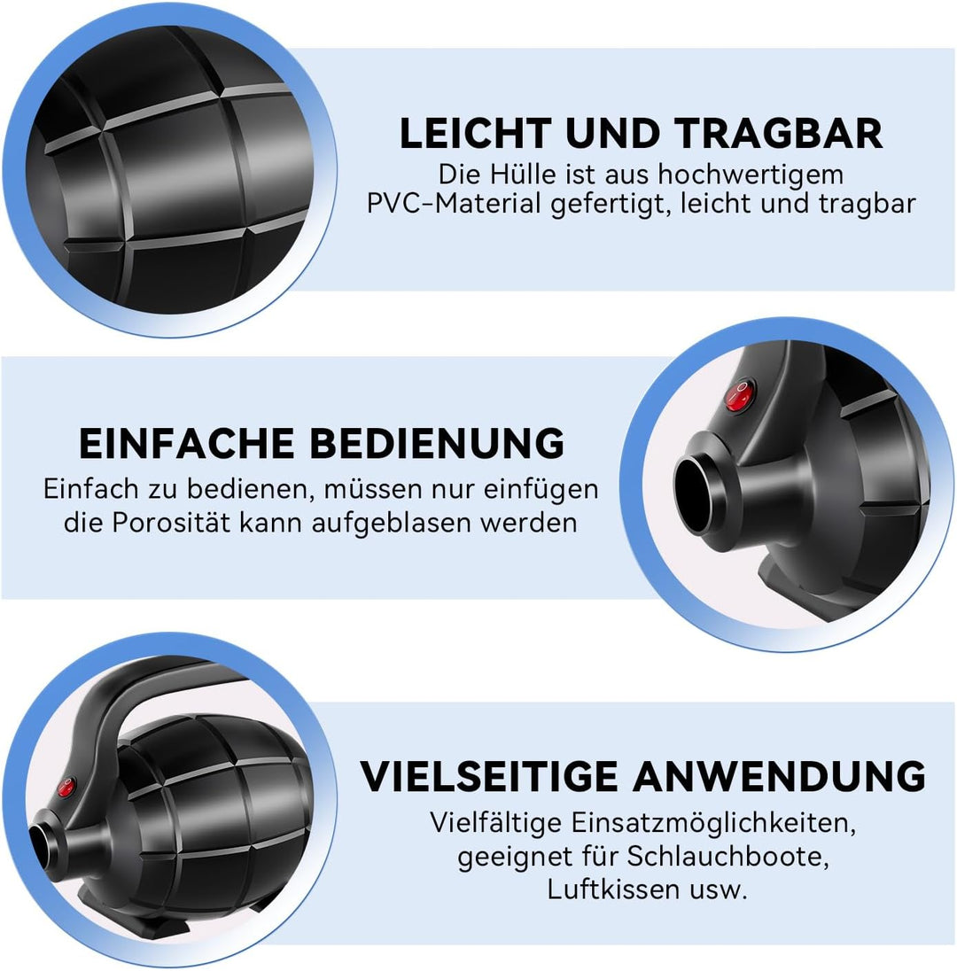 DOBESTS Elektrische Luftpumpe, Elektrische Pumpe mit 4 Düsen für Aufblasbare Air Track Matte, Luftma