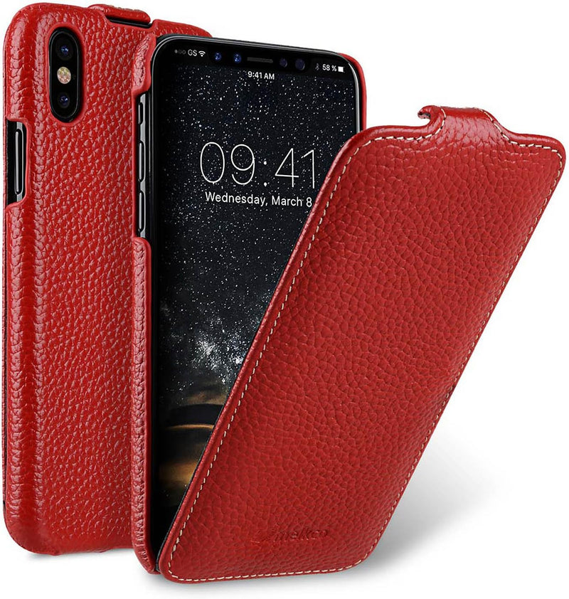 Edle Tasche für Apple iPhone XS und iPhone X / Case Aussenseite aus beschichtetem Leder / Schutz-Hül