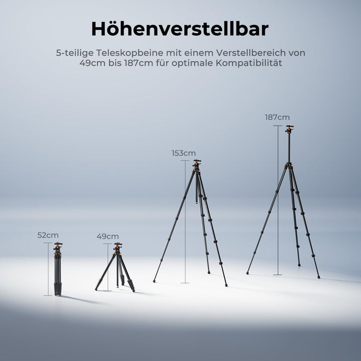 K&F CONCEPT Kamera Stativ Handy Stativ,187cm Kamerastativ, Tripod für Smartphone mit Handy Tablet Ha