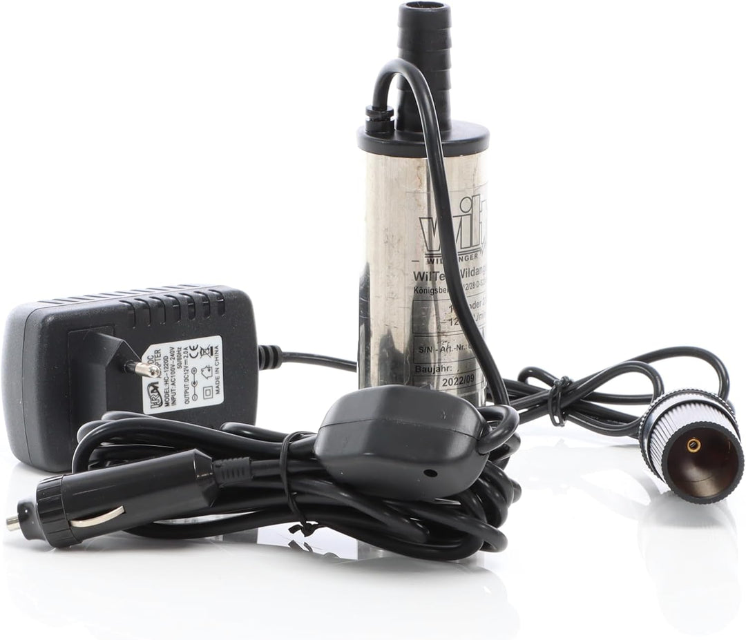 Wiltec Mini Pumpe 12 l/min 8700 U/min 12 V, 16 mm Auslass, Tauchpumpe für Wasser und Dieselöl, zum A