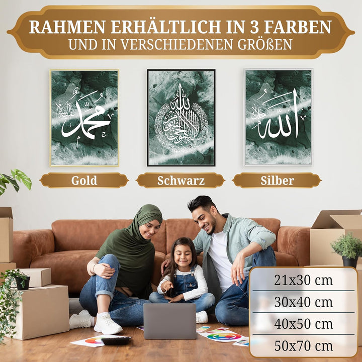 HAVA Artwork Smaragd Calligraphy Poster Set, Islamische Poster, Islamische Bilder, Islamische Dekora