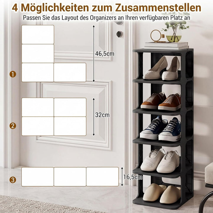 COSTWAY stapelbares Schuhregal schmal, vertikaler Schuhorganizer, freistehende Schuhablage Kunststof