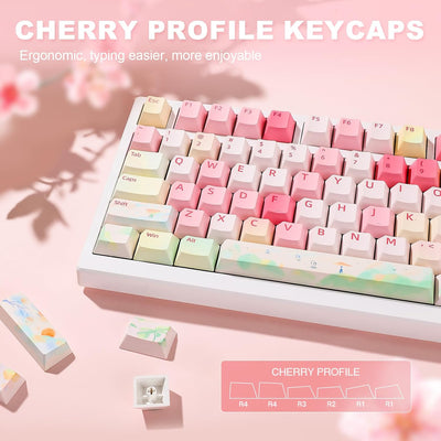 YUNZII Frühling Garten Keycaps, PBT Double Shot Custom Keycap Set, 142 Tasten Dye-Sublimation Custom