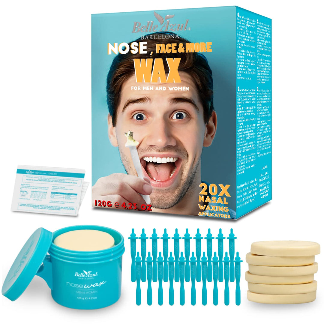 Belle Azul Nasenhaarentfernungs-Set mit Bienenwachs – 120 g + 20 Applikatoren – schnelle und schmerz