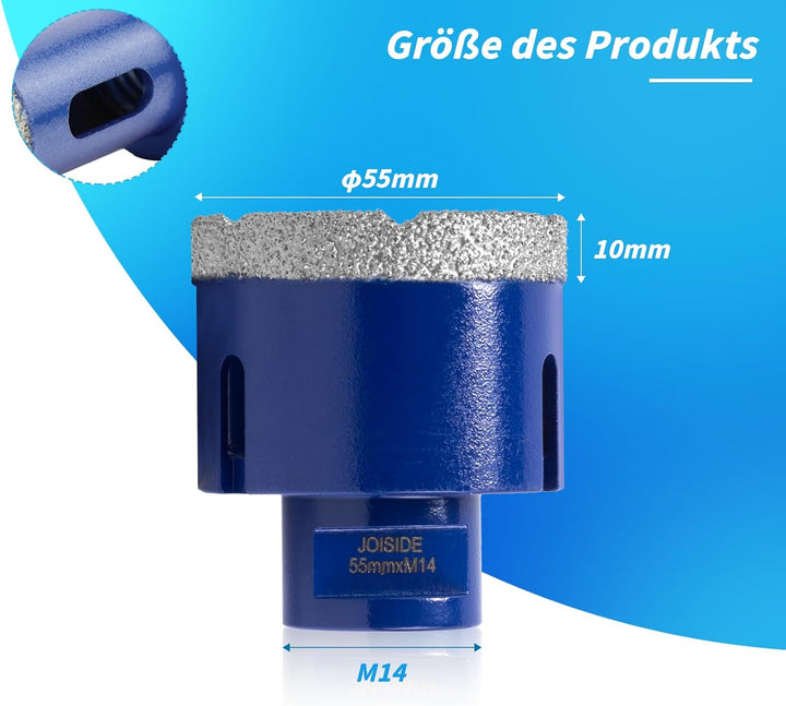 Fliesenbohrer 55mm x M14 Diamantbohrer Glasbohrer Fliesen Diamant Feinsteinzeug Bohrer für Keramik G