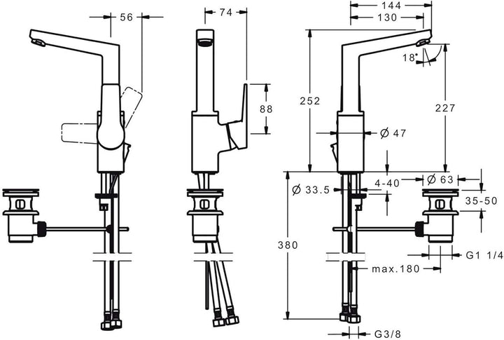 Hansa Twist Waschtischarmatur mit hohem Auslauf, kompakt, automatische Ablaufgarnitur, Chrom, 095422