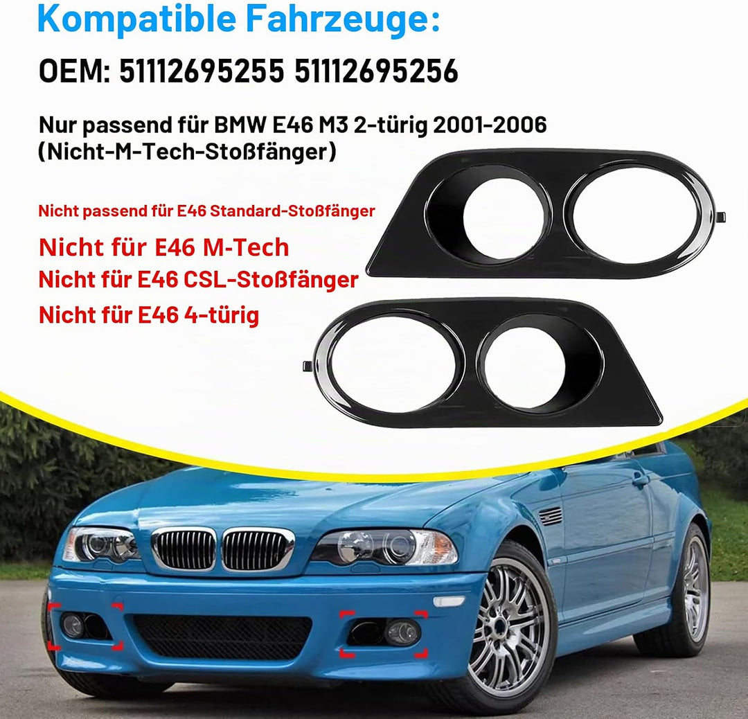 2 PCS Kompatibel mit BMW 3er E46 M3 Nebelscheinwerfer Gitter 2001-2006 NebelscheinwerferRahmen E46 M