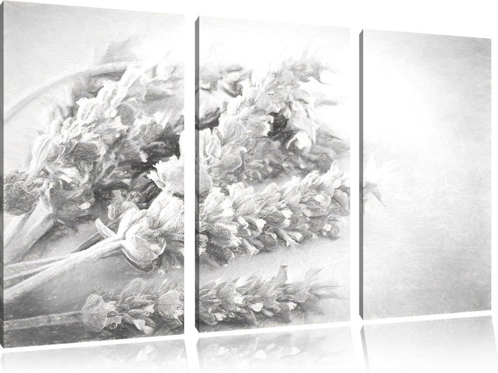 Pixxprint getrockneter Lavendel Kunst / 3-Teilig/Gesamtmass 120cm Leinwandbild bespannt auf Holzrahm