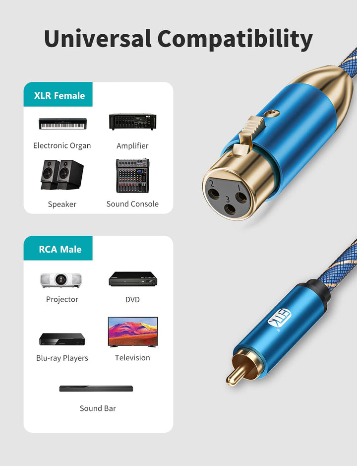 EMK XLR zu RCA Kabel Subwooferkabel XLR Buchse zu RCA Stecker (F-2M) | Cinch Kabel Mikrofonkabel Koa