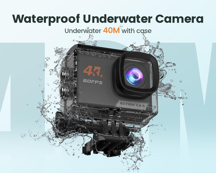 4K60FPS Action Cam Touchscreen, 40M Unterwasserkamera mit 64G SD-Karte, WiFi Sportkamera mit 8X Zoom